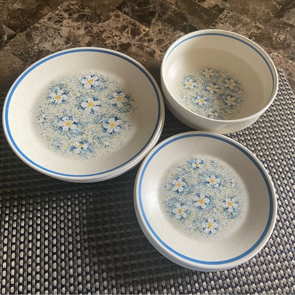 Vintage Lenox 7 pieces Temperware Dew Drops Bright Blue with white flowers - Picture 1 of 6